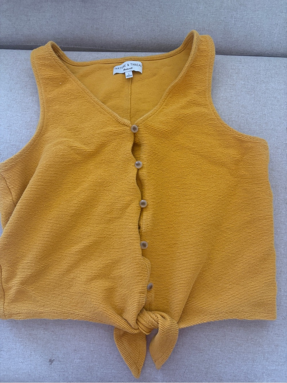 Madewell Mustard Button-Front Knit Tank with Front Tie
